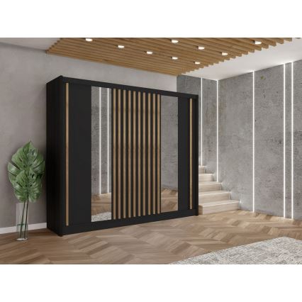 Tükrös gardróbszekrény SANTINO 250x215 cm fekete/craft tölgy
