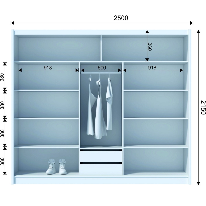 Tükrös gardróbszekrény SANTINO 250x215 cm fekete/craft tölgy