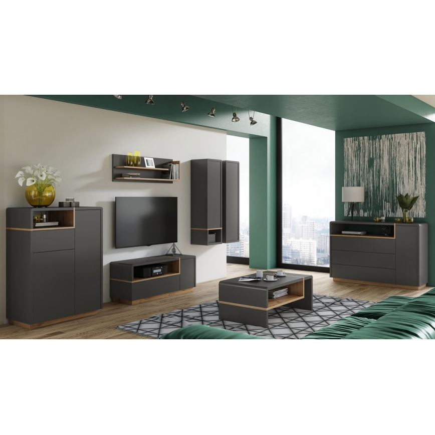 TV szekrény FRED antracit/artisan tölgy