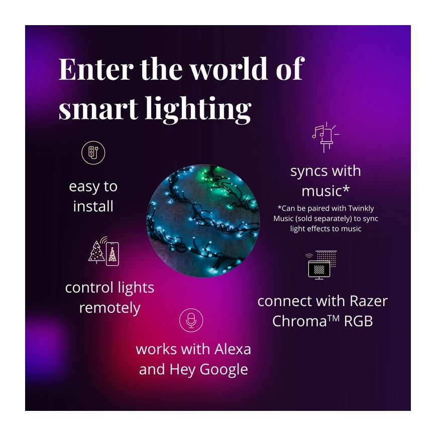 Twinkly - LED RGBW állítható fényerejű kültéri karácsonyi fényfüzér CLUSTER 400xLED 9,5m IP44 Wi-Fi