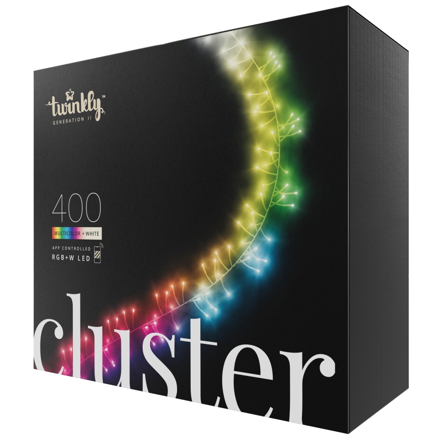 Twinkly - LED RGBW állítható fényerejű kültéri karácsonyi fényfüzér CLUSTER 400xLED 9,5m IP44 Wi-Fi