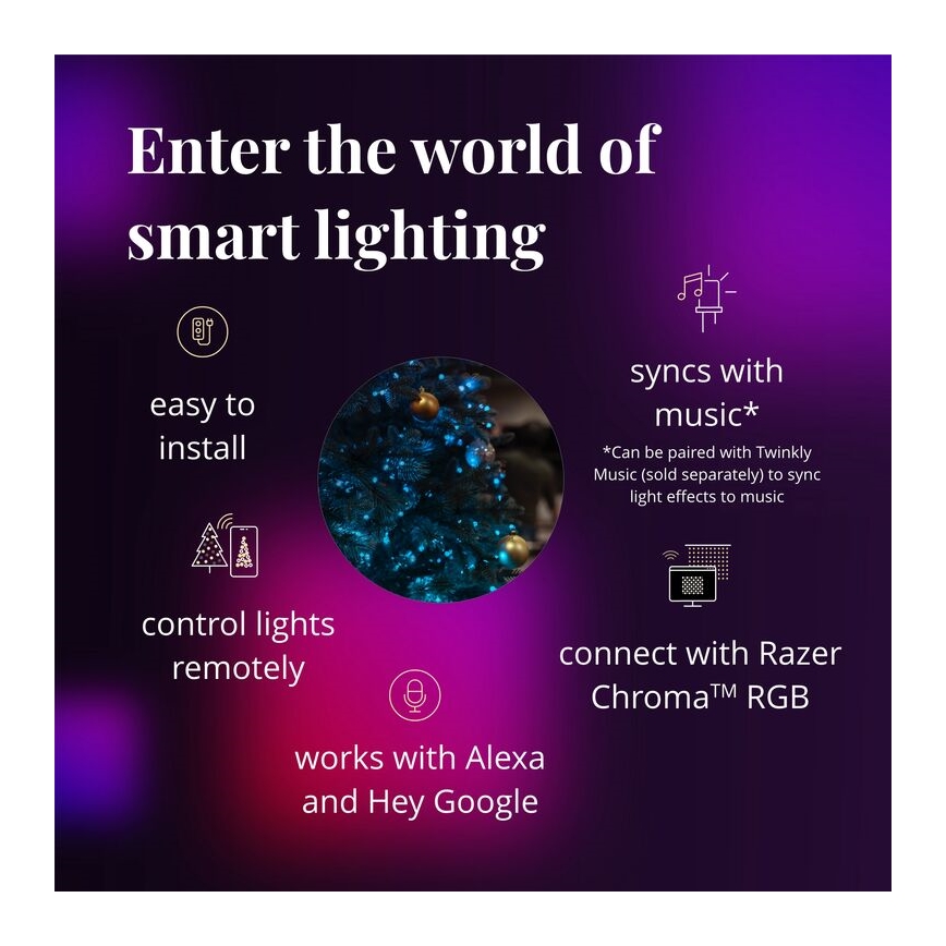 Twinkly - LED RGBW állítható fényerejű karácsonyi dekoráció ELŐRE MEGVILÁGÍTOTT FÜZÉR 50xLED 3,15 m Wi-Fi