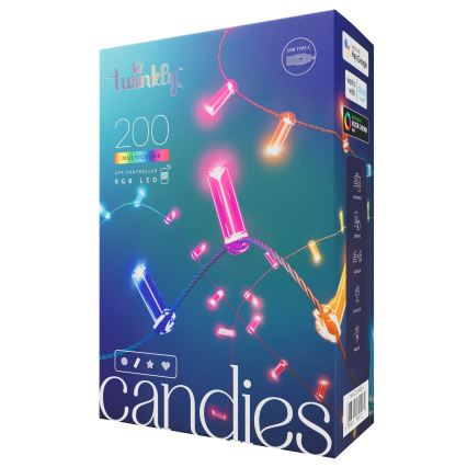 Twinkly - LED RGB dimmelhető fényfüzér CANDIES 200xLED 14 m USB Wi-Fi