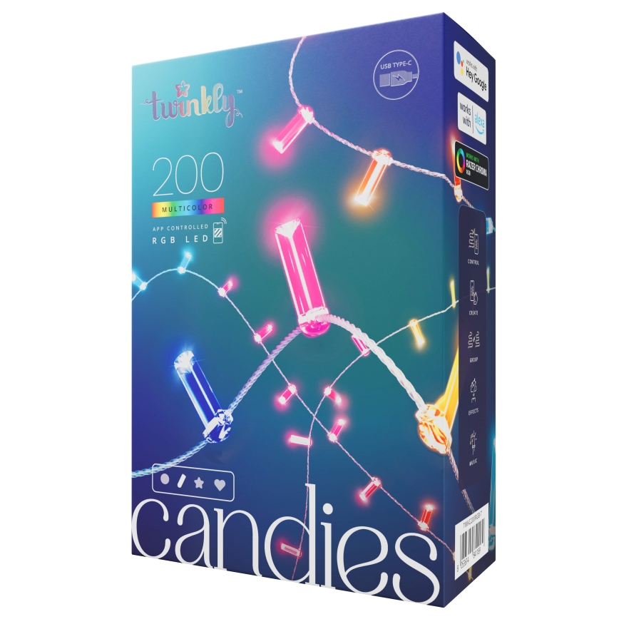 Twinkly - LED RGB Dimmelhető karácsonyi lánc CANDIES 200xLED 14 m USB Wi-Fi