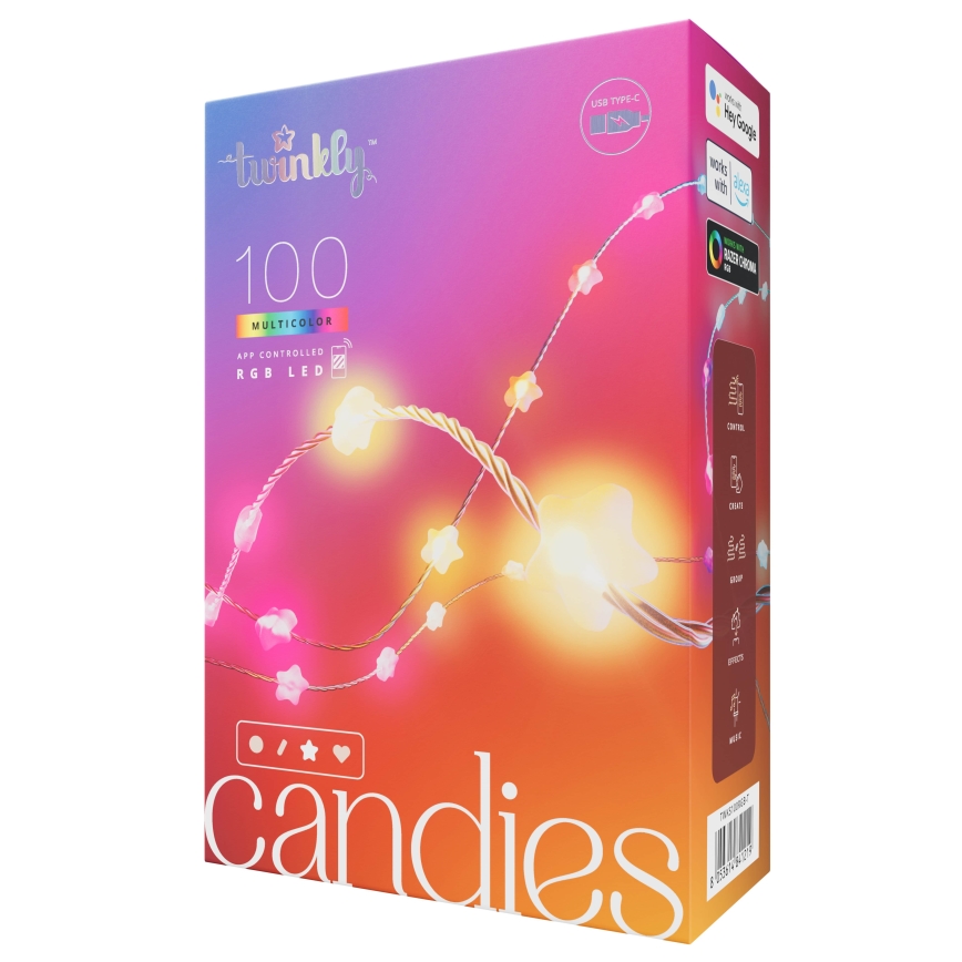 Twinkly - LED RGB fényerőszabályozható  füzér CANDIES 100 db LED 8 m USB Wi-Fi
