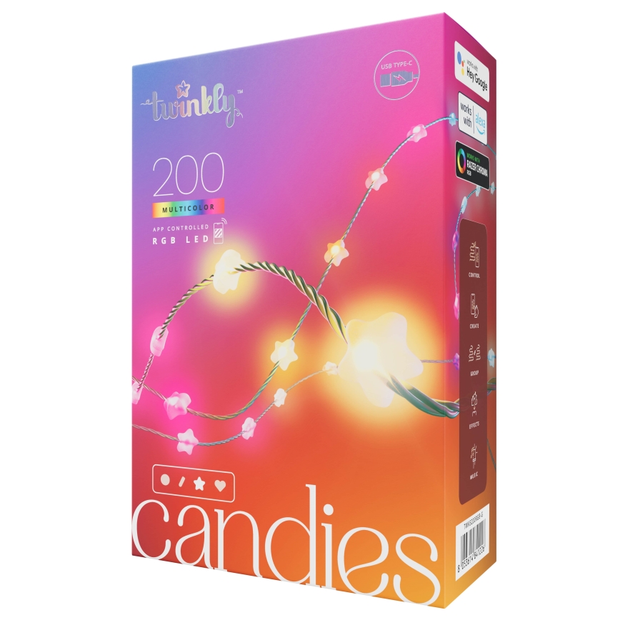 Twinkly - LED RGB Dimmelhető karácsonyi lánc CANDIES 200xLED 14 m USB Wi-Fi