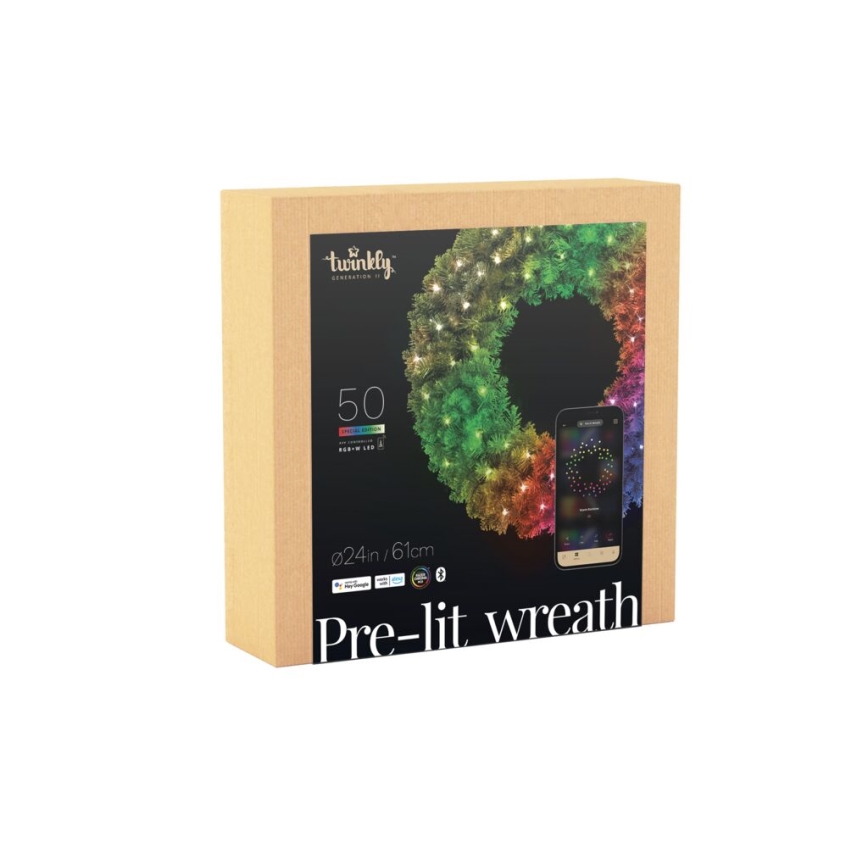 Twinkly - LED RGB Dimmelhető Karácsonyi koszorú PRE-LIT WREATH 50xLED átm. 61cm Wi-Fi