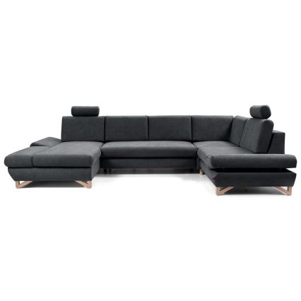 AVESTA U-alakú kárpitozott, kihúzható sarokülőgarnitúra tárolóval — antracit