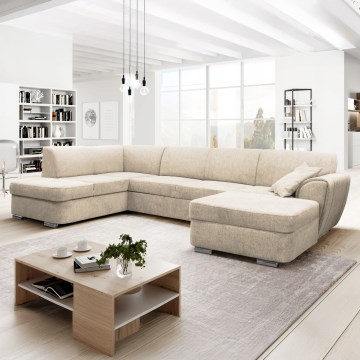 U-alakú, kihúzható sarokülőgarnitúra tárolóval SERPA, balos, bézs