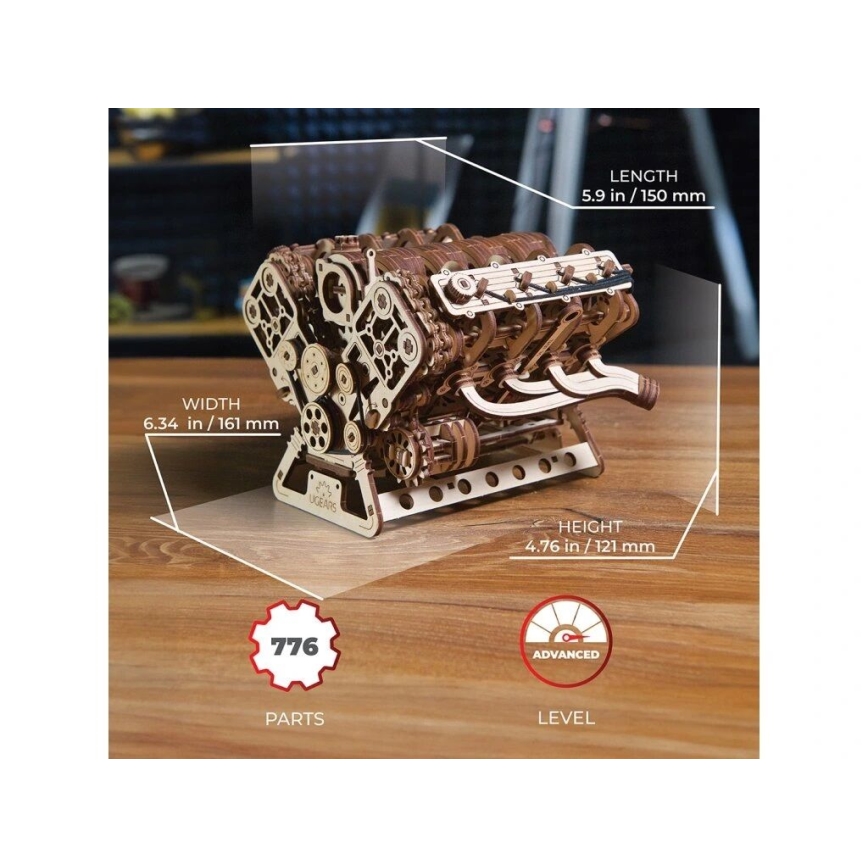 Ugears - 3D fából készült mechanikus kirakó: V8-motor