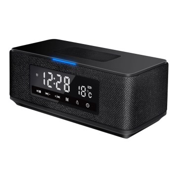 Újratölthető hangszóró LCD kijelzővel, ébresztőórával és vezeték nélküli töltéssel 6 az 1-ben 10W/3600 mAh