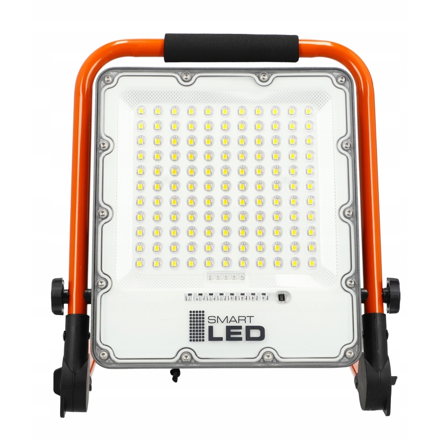 Újratölthető LED reflektor állvánnyal, 100 W, 3,2 V, 4500 K, 15000 mAh, IP65, narancssárga