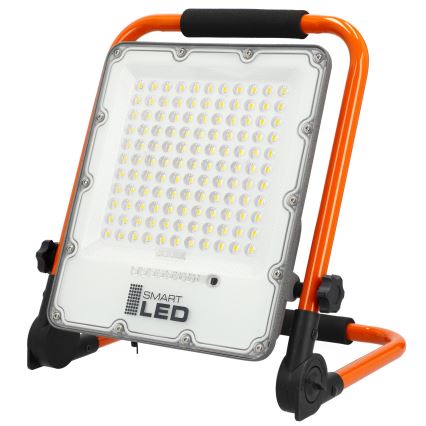 Újratölthető LED reflektor állvánnyal, 100 W, 3,2 V, 4500 K, 15000 mAh, IP65, narancssárga