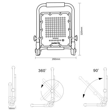 Fényerőszabályozható újratölthető LED reflektor állvánnyal LED/100W/3,2V 4500K 10000 mAh IP65 narancssárga