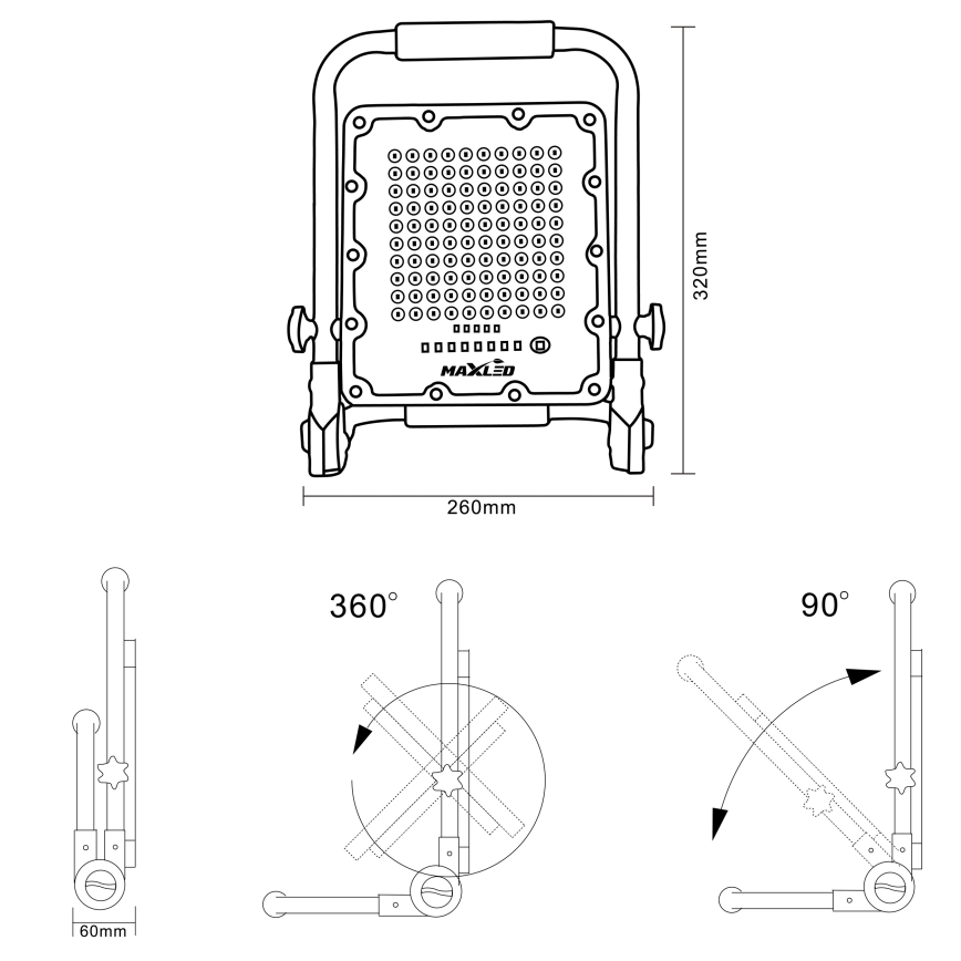 Fényerőszabályozható újratölthető LED reflektor állvánnyal LED/100W/3,2V 4500K 10000 mAh IP65 narancssárga