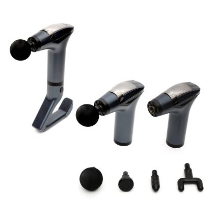 Újratölthető masszázspisztoly 4 fejjel és pánttal 25W/5V 1500 mAh