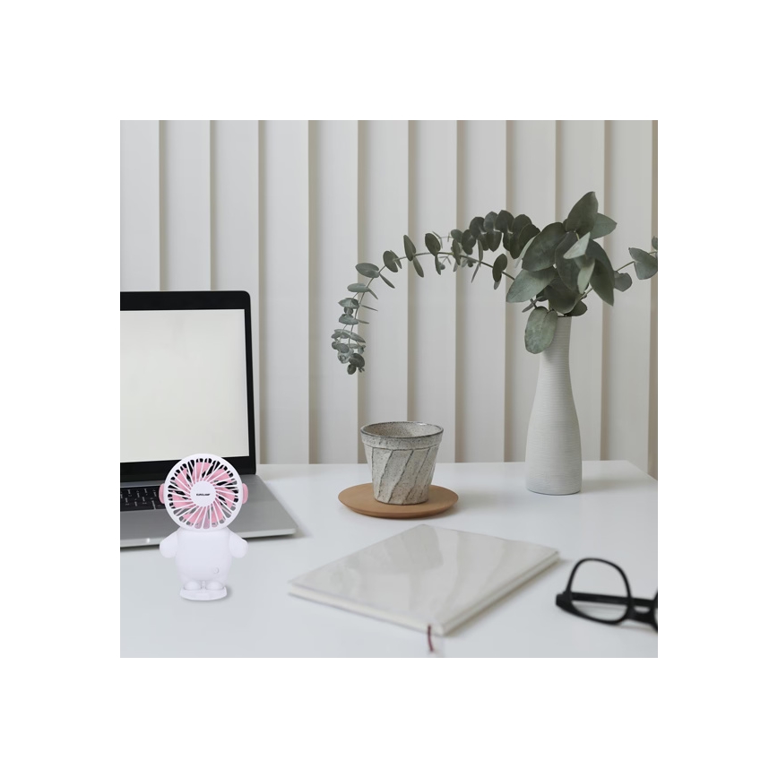 Újratölthető zsebes ventilátor 4,5W/5V 500 mAh fehér/rózsaszín