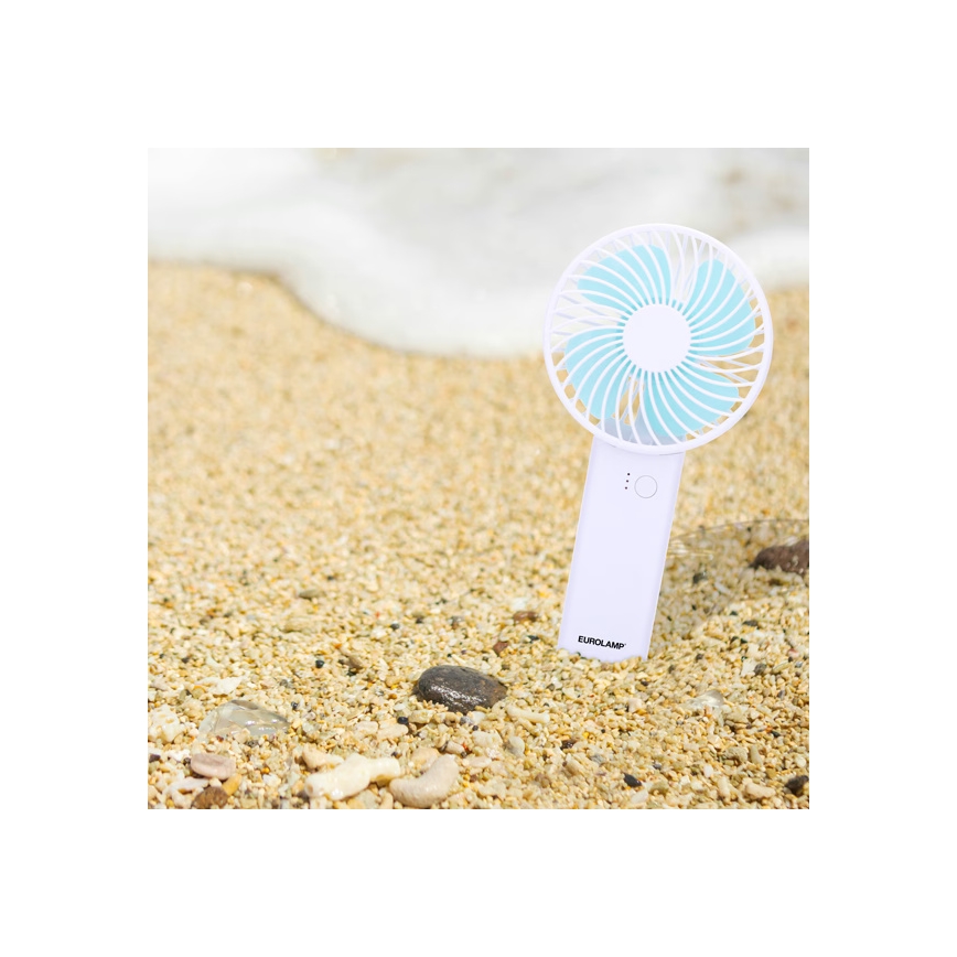 Újratölthető zsebméretű kézi ventilátor 4 W/5 V, 1200 mAh, fehér/kék