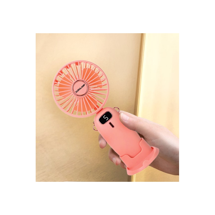 Újratölthető zsebméretű ventilátor 3W/5V 1200 mAh rózsaszín
