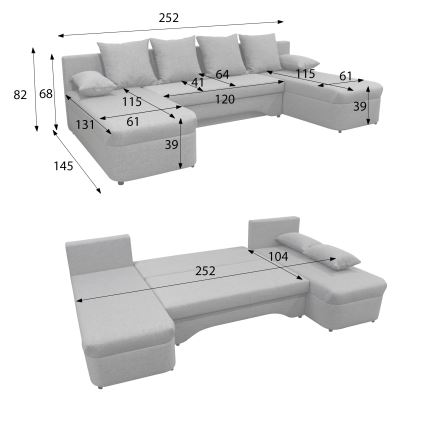 Univerzális, ággyá alakítható U alakú sarokülőgarnitúra tárolóval ALMEIDA antracit