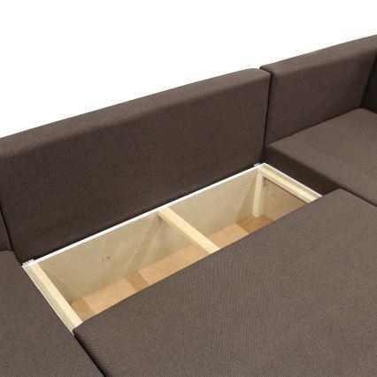 SEYA univerzális, kihúzható U-alakú sarokülőgarnitúra tárolóhellyel, barna