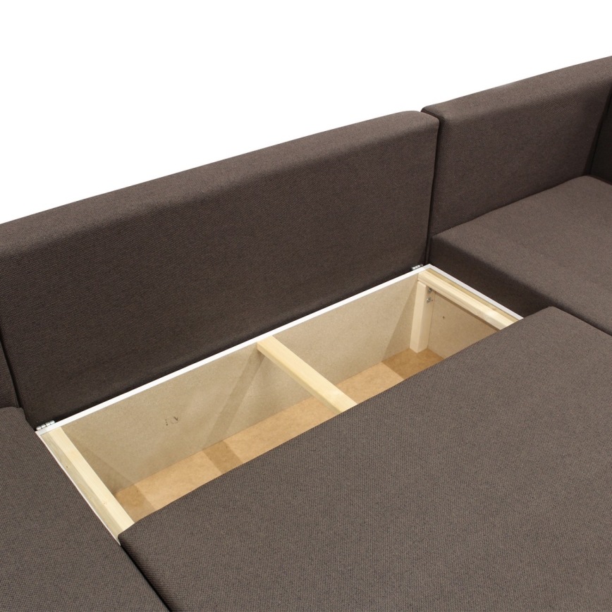 SEYA univerzális, kihúzható U-alakú sarokülőgarnitúra tárolóhellyel, barna