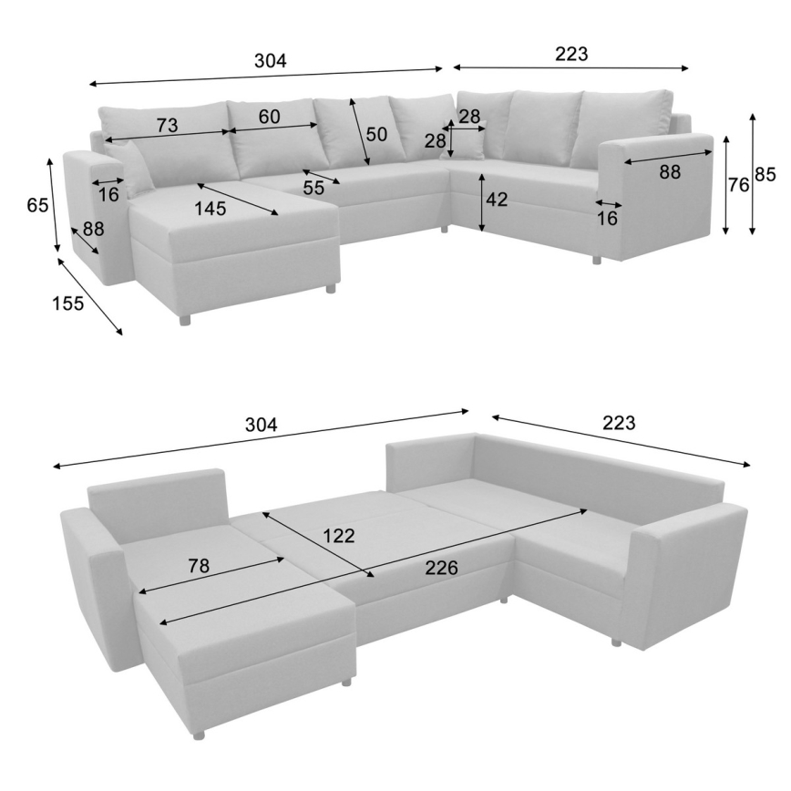 SEYA univerzális, kihúzható U-alakú sarokülőgarnitúra tárolóhellyel, barna