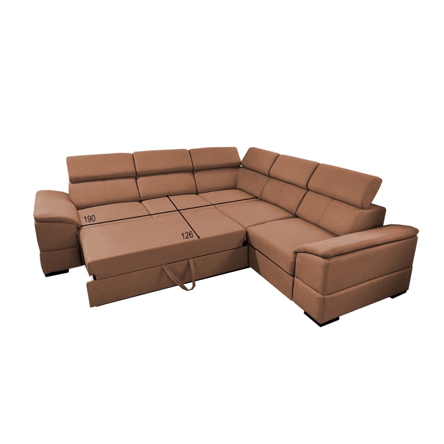 Univerzális, kihúzható sarokkanapé tárolóval GRANADA barna