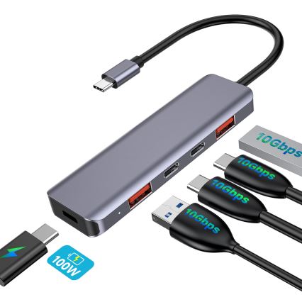 USB-C hub 5 az 1-ben, 100 W Power Delivery