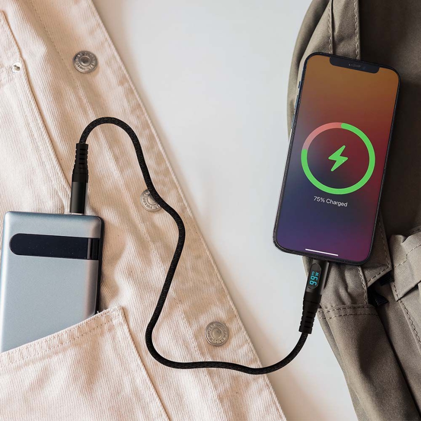 USB-C kábel LED kijelzővel 100W 1m