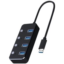 USB Elosztó kapcsolókkal 4xUSB-A 3.0 fekete