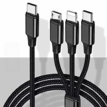 USB kábel Lightning / MicroUSB / USB-C 1m fekete