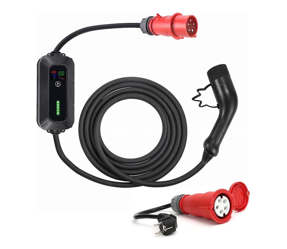 Utazási töltőállomás elektromos autókhoz EV/PHEV AC Típus 2 16A/400V 22kW 5m + adapter EV_PPC32AT22