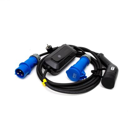 Utazási töltőállomás elektromos autókhoz EV/PHEV AC Típus 2 32A/230V 7,4kW IP55 5m + adapter 230V 3,7kW + tok