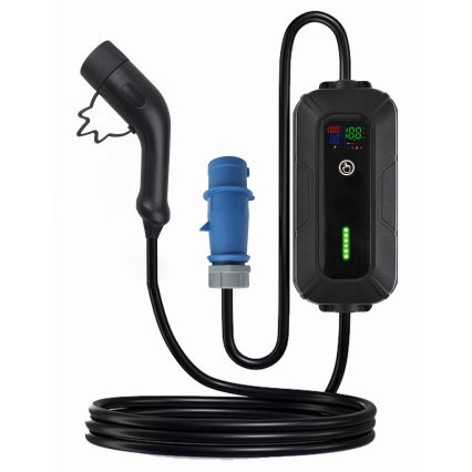 Utazási töltőállomás elektromos autókhoz EV/PHEV AC Típus 2 32A/230V 7,4kW IP55 5m + adapter 230V 3,7kW + tok