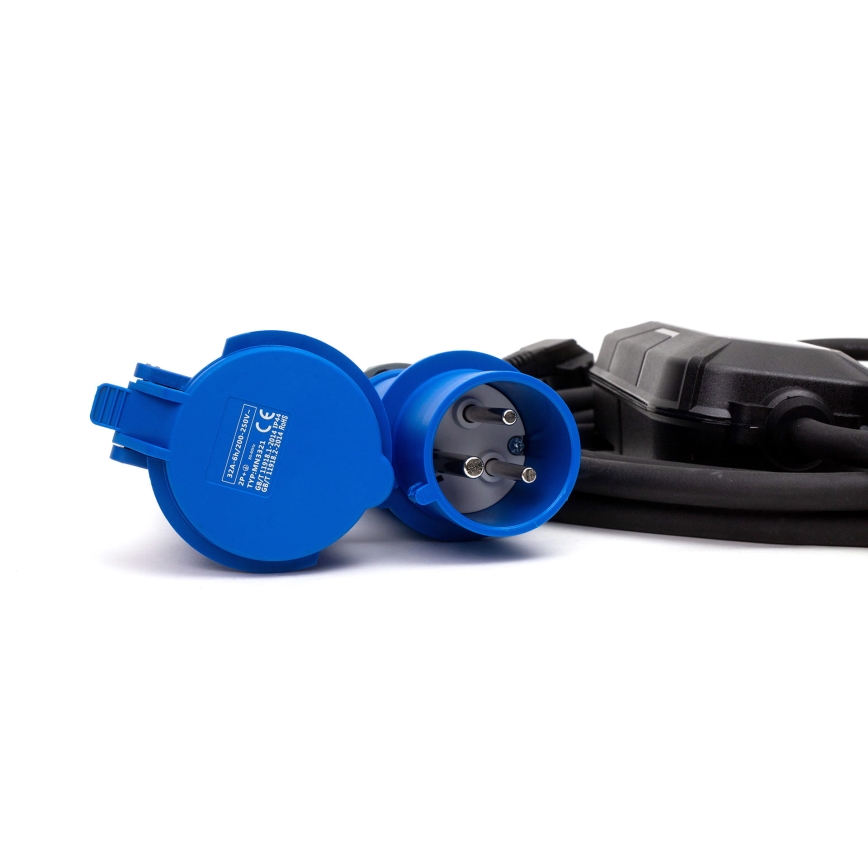 Utazási töltőállomás elektromos autókhoz EV/PHEV AC Típus 2 32A/230V 7,4kW IP55 5m + adapter 230V 3,7kW + tok