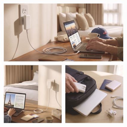 Utazóadapter cserélhető USB csatlakozófejekkel GaN 100-250V