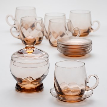 Üveg tea készlet barna