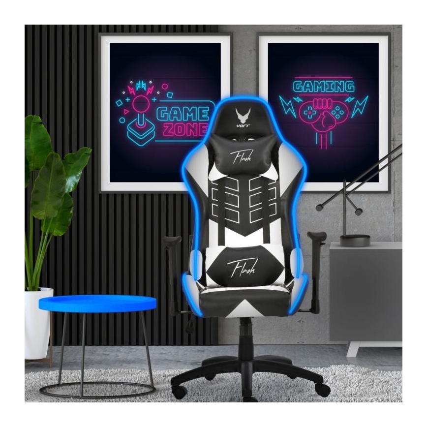 VARR Flash gaming szék LED RGB háttérvilágítással +távirányító fekete/fehér