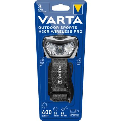 Varta 18650101401 - Vezeték nélküli töltésű, állítható fényerejű LED fejlámpa OUTDOOR SPORTS LED/5V 1800 mAh IPX7