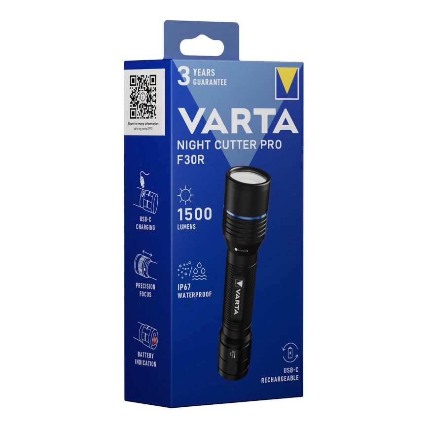 Varta 18921101111 - LED újratölthető zseblámpa NIGHT CUTTER PRO F30R LED/USB IP67 2600 mAh