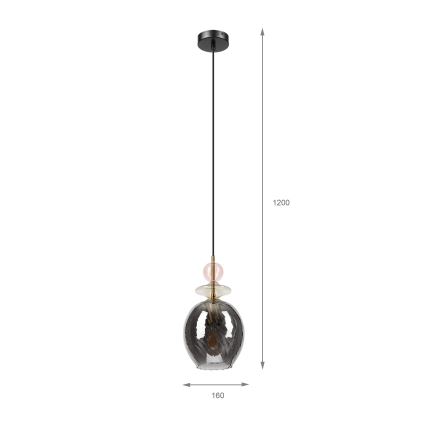 VELLO kábeles függőlámpa 1xE27/15W/230V fekete/füstös rózsaszín/bézs/fekete