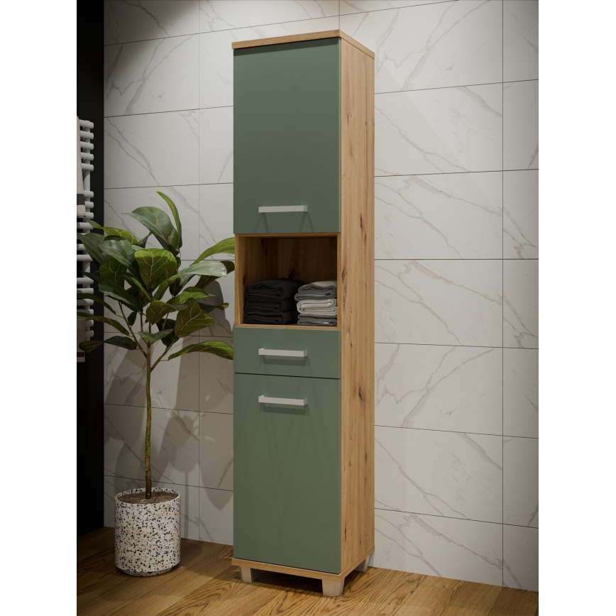 VENOM fürdőszobai szekrény zöld/Artisan tölgy