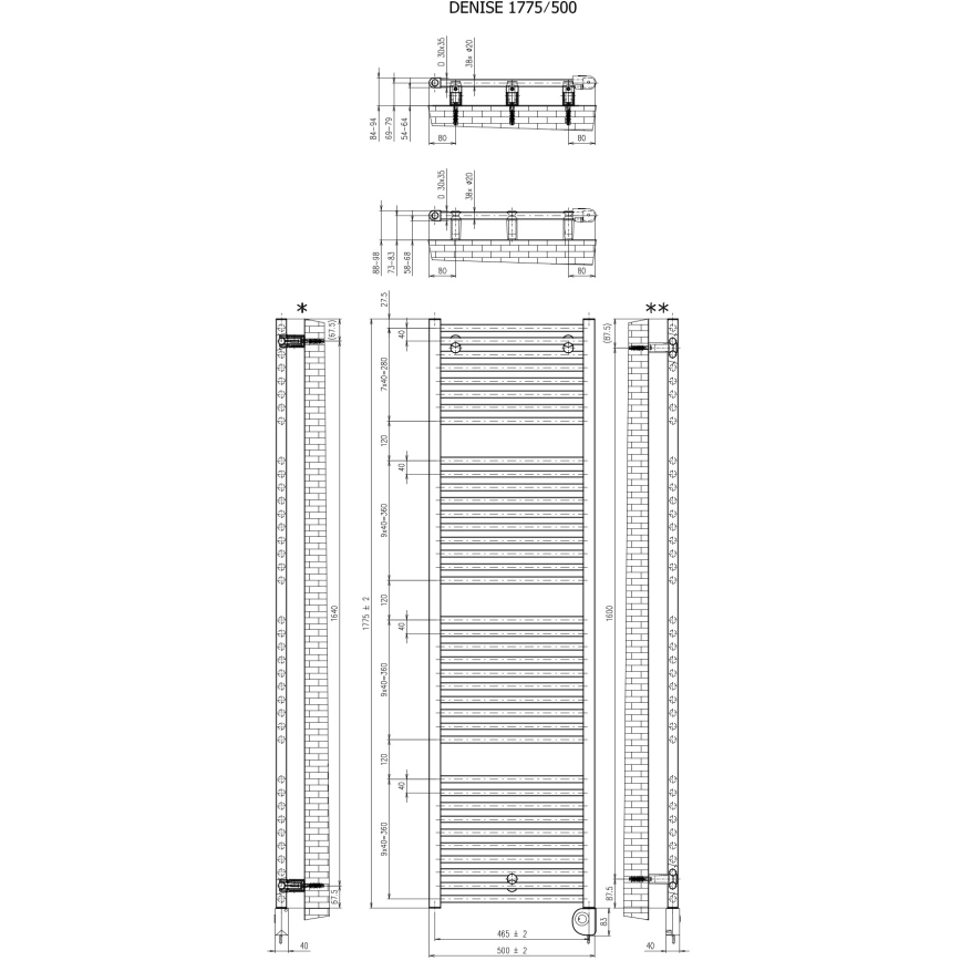 Vertaduro - DENISE fürdőszobai radiátor termosztáttal 800W 178x50 cm taupe