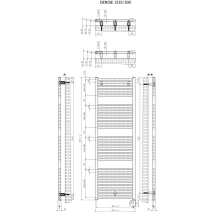 Vertaduro - DENISE fürdőszobai törölközőszárító radiátor termosztáttal 600W 154x50 cm fekete
