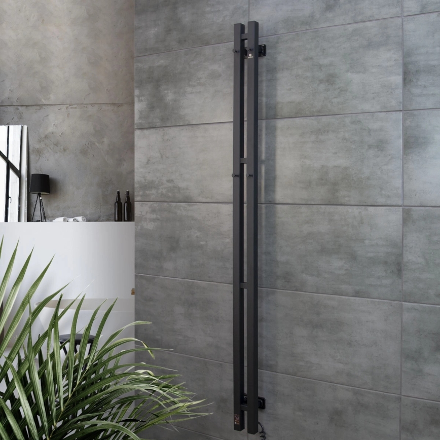 Vertaduro - Elektromos törölközőszárító termosztáttal VEO 106W/230V 150x9 cm IP44 fekete jobb oldali