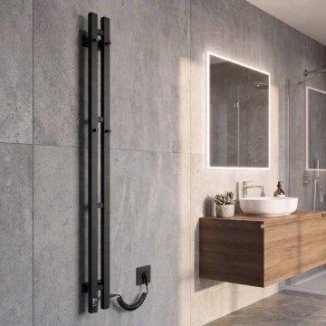 Vertaduro - Elektromos törölközőszárító termosztáttal VEO 70W/230V 120x9 cm IP44 fekete jobb oldali