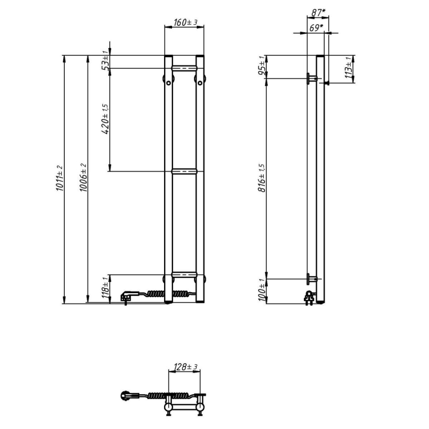 Vertaduro - Elektromos törölközőszárító VEO 46W/230V 100x16 cm IP44 fehér jobbos