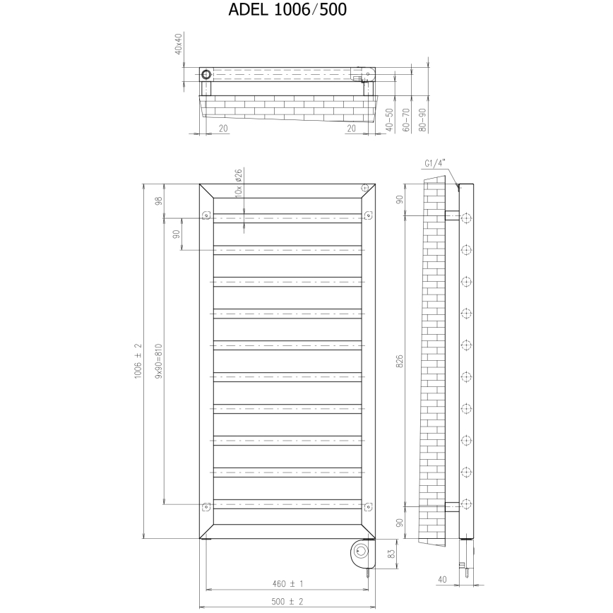 Vertaduro - Fürdőszobai radiátor termosztáttal ADEL 400W 100x50 cm fehér