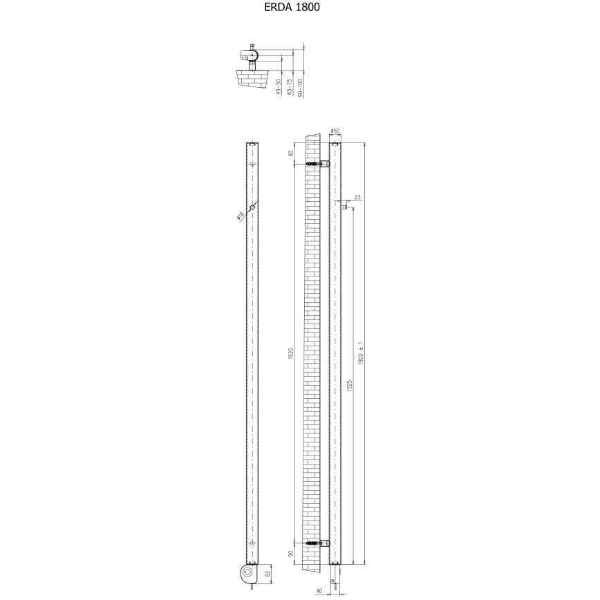 Vertaduro - Fürdőszobai radiátor termosztáttal ERDA 400W 180x5 cm fekete